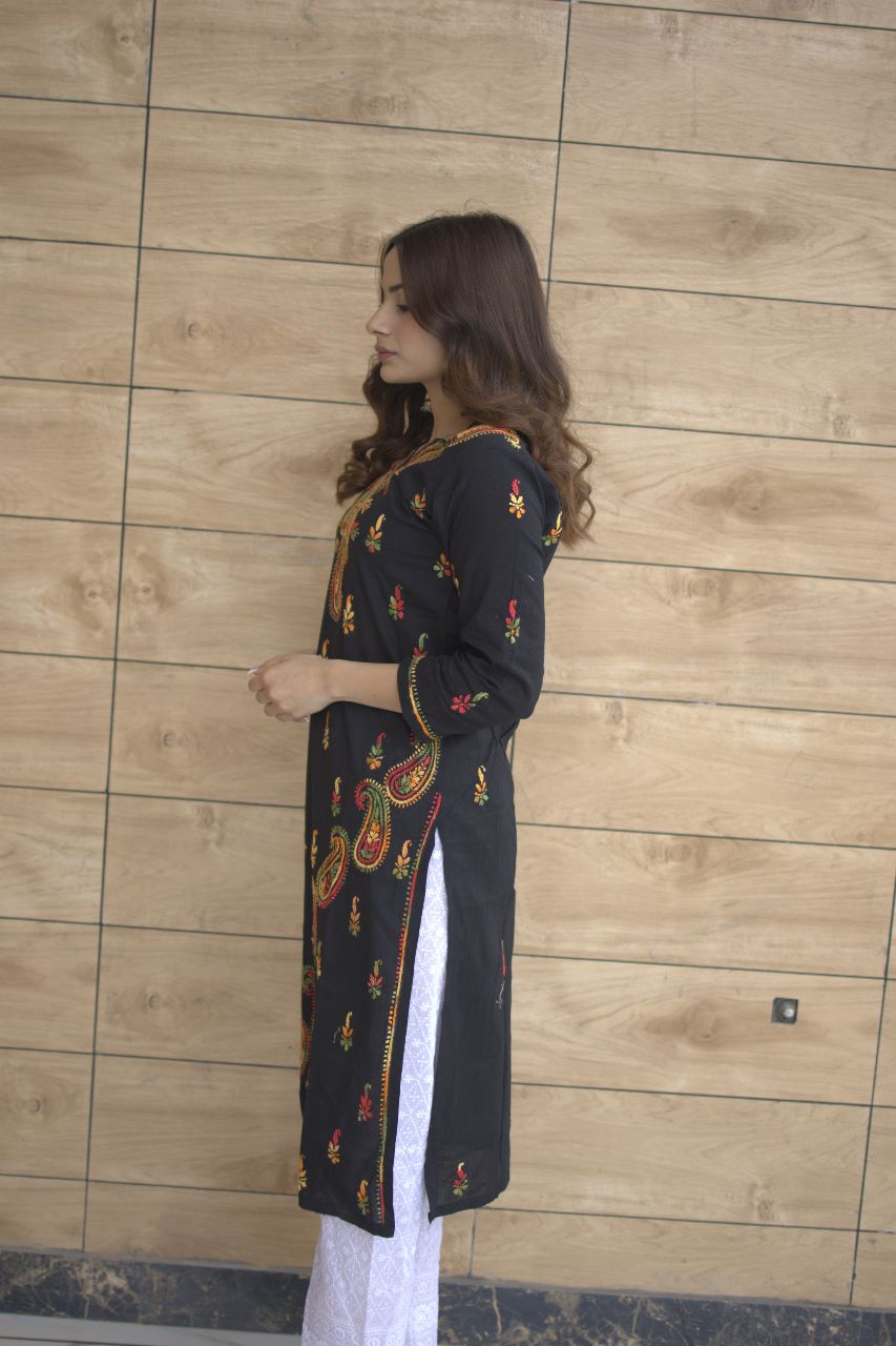 Chikan Hand Embroidered Black Viscose Georgette Lucknowi Chikankari Kurti  in Latur at best price by Ankur Handicrafts - Justdial